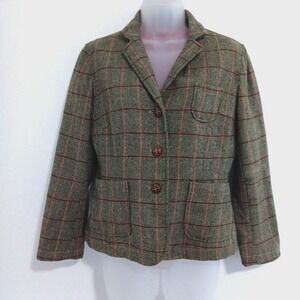 GAP Blazer Womens VTG 8 Plaid Green Wool Academia Pockets‎ Countryside Old Money